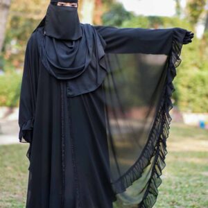 ব্ল্যাক এলিগেন্ট ফ্লো আবায়া – ( হিজাব সহ )